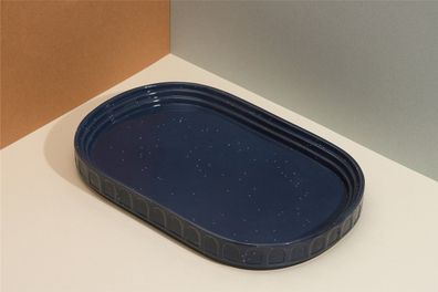 Hestia Servierplatte DOIY Keramik Blau Stadion-Form gesprenkelt