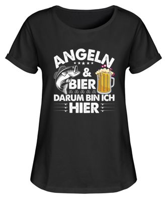 ANGELN&BIER DARUM BIN ICH HIER - Damen RollUp Shirt