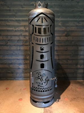 Feuerstelle Leuchtturm mit Anker und Kompass Feuertonne Gasflasche Feuerflair
