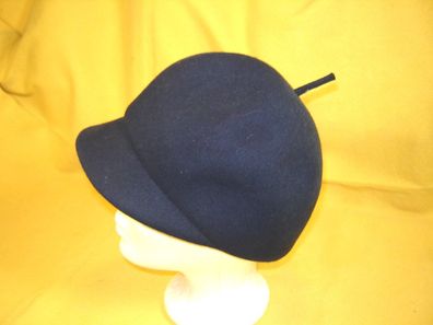 Vintage Damencap Kappe Wollfilz dunkelblau 60er 70er Jahre Gr 57 B7