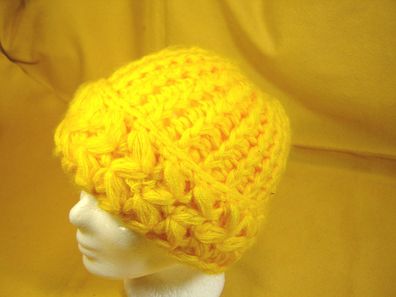 Vintage Umschlagmütze Strickmütze mit Muster Wintermütze gelb p B9 Z