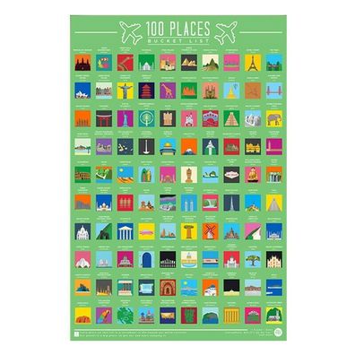 Poster 100 Places Gift Republic Ort Platz Liste Bucket Rubbel 42x59cm interaktiv