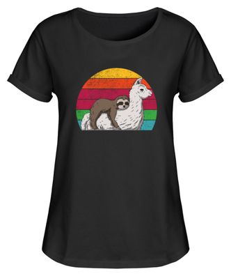 Llama mit faultier - Damen RollUp Shirt