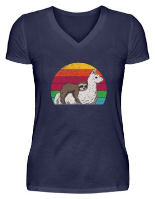 Llama mit faultier - V-Neck Damenshirt