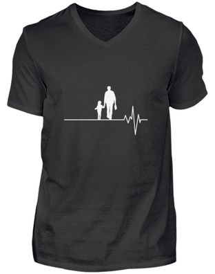 Vater und Tochter Heartbeat Liebe - Herren V-Neck Shirt
