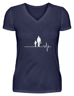 Vater und Tochter Heartbeat Liebe - V-Neck Damenshirt