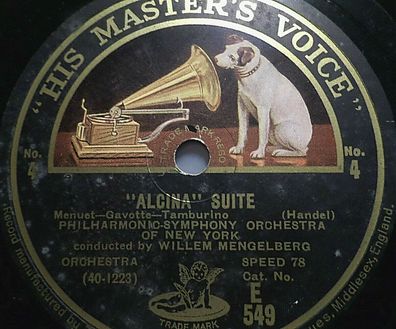 Willem Mengelberg "Alcina - Suite (Handel) No. 3 & 4" HMV 78rpm 10"