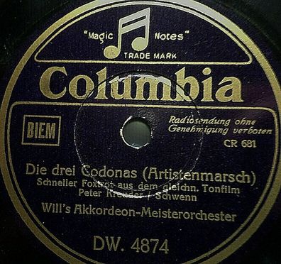 Will´s Akkordeon "Die drei Codonas - aus dem Tonfilm / Mußt nicht traurig sein" 1940