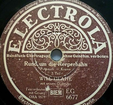 WILL GLAHÉ "Rund um die Reeperbahn - Potpourri" Electrola 1939 78rpm 10"