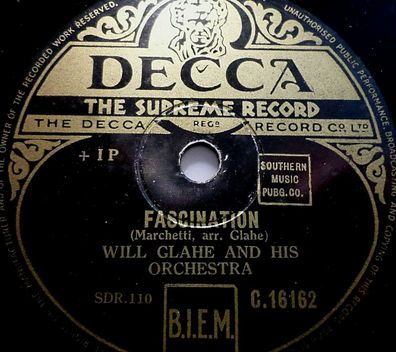 WILL GLAHE "Joggele / Fascination" Decca 78rpm 10"