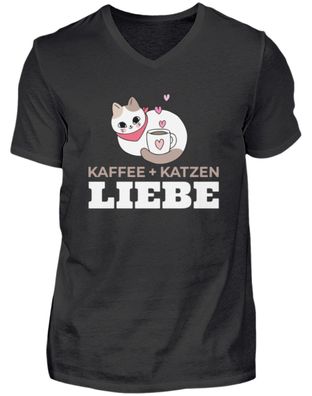 KAFFEE + KATZEN LIEBE - Herren V-Neck Shirt