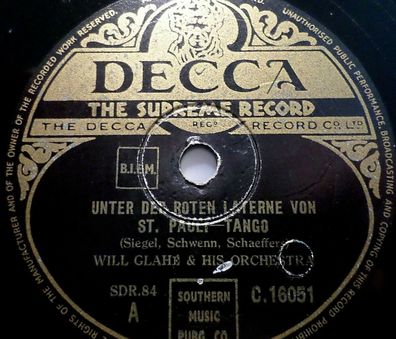 WILL GLAHE "Auf Zehenspitzen / Unter der roten Laterne von St. Pauli Decca 10"