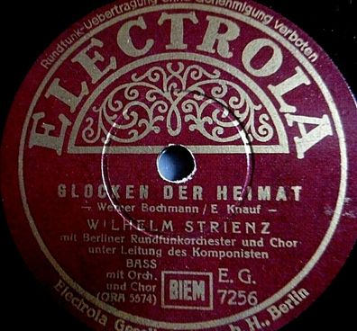 Wilhelm Strienz "Glocken der Heimat / Nachtlied" Electrola 1942 78rpm 10"