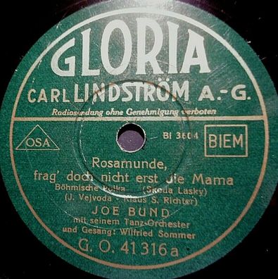 Wilfried SOMMER "Ja, ja die Liebe ist dazu erfunden / Rosamunde" Gloria 1936 10"