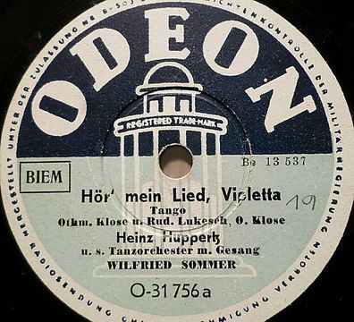 Wilfried SOMMER "Hör´ mein Lied, Violetta / Wenn der Mond steht..." Odeon 78rpm