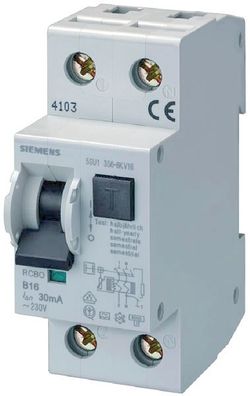 Siemens 5SU13566KK16 FI-/ Leitungsschutzeinrichtung, AC 230V, 6kA, 2-polig. B 16A
