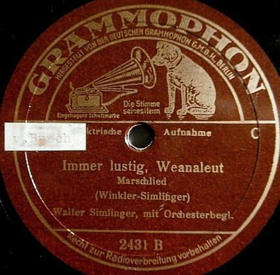 Walter Simlinger "Immer lustig, Weanaleut / Schwalbenlied" Grammophon 1936 78rpm