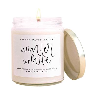 Handgegossene Duftkerze "Winter White", Soy Candle Clear Jar, Brenndauer über 40 Std