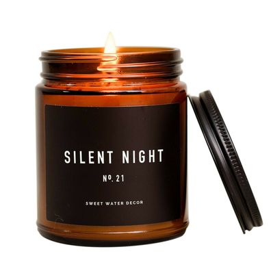 Handgegossene Duftkerze "Silent Night", Soy Candle Amber Jar, Brenndauer 40 Std+