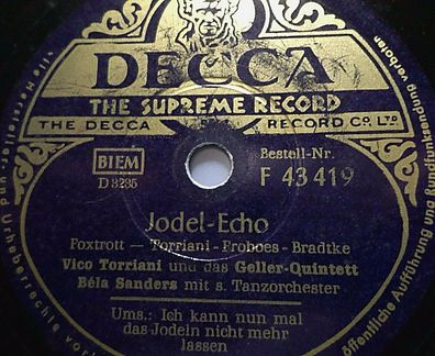 Vico Torriani "Ich kann nun mal das Jodeln nicht mehr lassen" Decca 78rpm 10"