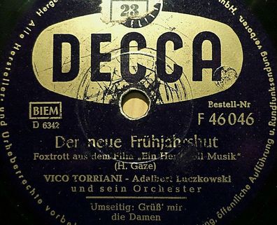 Vico Torriani "Grüß´ mir die Damen / Der neue Frühjahrshut" Decca 10" 78rpm