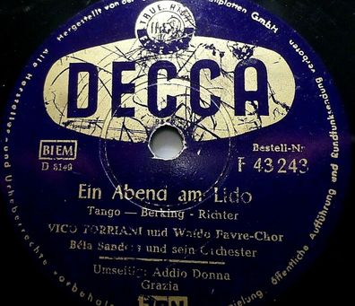 Vico Torriani "Addio Donna Grazia / Ein Abend am Lido" Decca 78rpm 10"