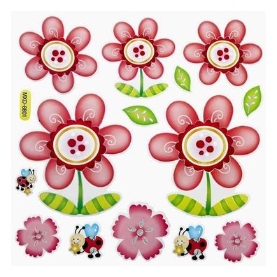 2D Sticker XXL Blumen Aufkleber Blüten rosa grün Frühling basteln