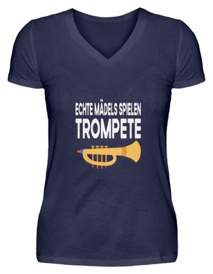 Echte Mädels spielen Trompete - V-Neck Damenshirt