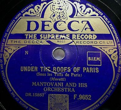 Mantovani "Wyoming (Go to sleep my Baby) / Under The Roofs Of Paris" Decca 78rpm