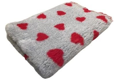 Vet Bed Hundedecke Hundebett Schlafplatz 75 x 50 cm grau mit großen roten Herzen