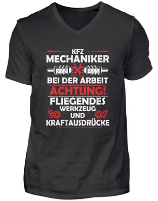 KFZ Mechaniker BEI DER ARBEIT Achtung! - Herren V-Neck Shirt