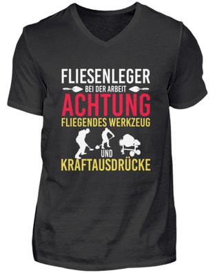 Fliesenleger BEI DER ARBEIT Achtung - Herren V-Neck Shirt