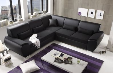 Ecksofa Kombiecke Couch Schlafcouch Funktionssofa ausziehbar schwarz 272 cm