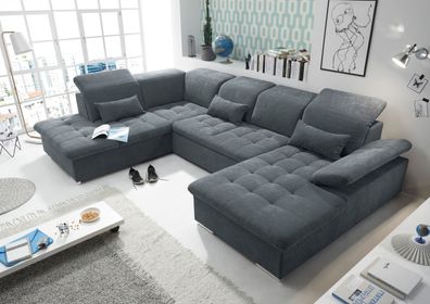 Couch WAYNE L Sofa Schlafcouch Wohnlandschaft Schlaffunktion anthrazit U-Form
