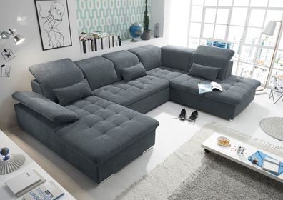 Couch WAYNE R Sofa Schlafcouch Wohnlandschaft Schlaffunktion anthrazit U-Form