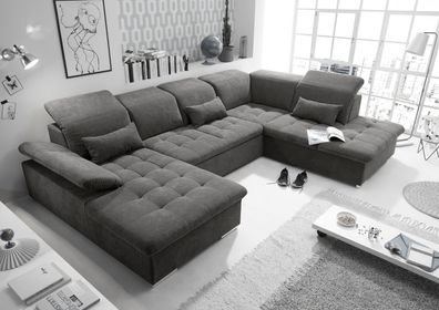 Couch WAYNE R Sofa Schlafcouch Wohnlandschaft Schlaffunktion braunschwarz U-Form