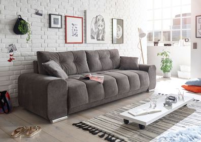 Couch Sofa Zweisitzer PACO Schlafcouch Schlafsofa ausziehbar braun-schwarz 260cm