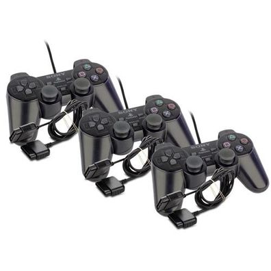 3 original Playstation 2 Controller - Pads in Schwarz + 3 Verlängerungen Ps2
