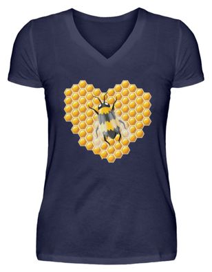 Bienen Honig Herz - V-Neck Damenshirt