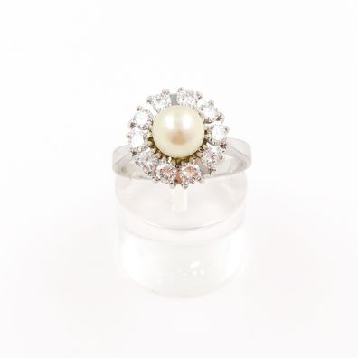 Weißgold 585er Gold Damen Ring 1,00 ct Diamanten-Zuchtperle