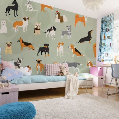 Muralo VINYL Fototapete XXL TAPETE Kinder Reizvolle lustige kleine Hunde 3359