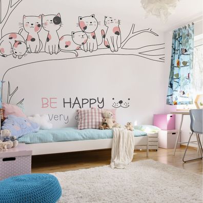 Muralo VINYL Fototapete XXL TAPETE Kinder Reizvolle Kätzchen Aufschriften 3406