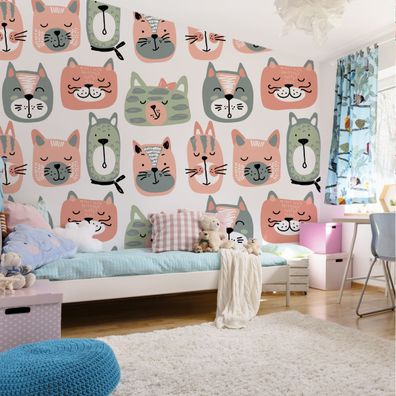 Muralo VINYL Fototapete XXL TAPETE für Kinder BUNTE Lustige Katzen 3413