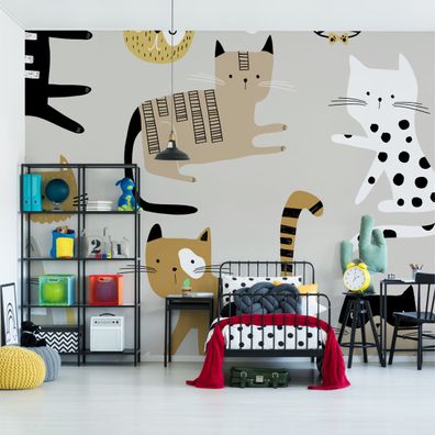 Muralo VINYL Fototapete XXL TAPETE für Kinder Bunte Katzen Muster 3438