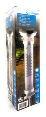 Grundig LED Solarlampe mit Thermometer silber Außenthermometer für Außen 9x57 cm