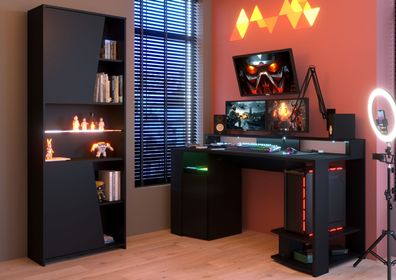 Gamertisch Parisot mit Regal PC-Tisch Schreibtisch LED Beleuchtung mit Farbwechsel