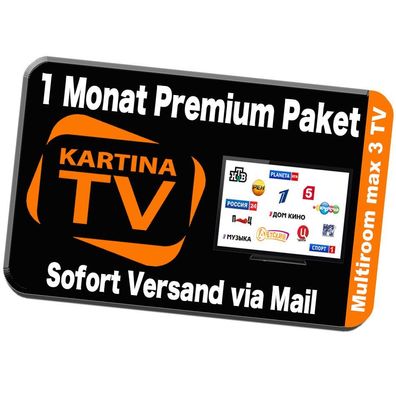 Kartina TV 1 Monat Premium Paket Versand per Mail (ohne Vertrag) Russische Sender