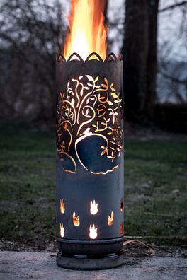Feuertonne Lebensbaum aus Gasflaschenrohling für Garten & Terrasse Feuerflair
