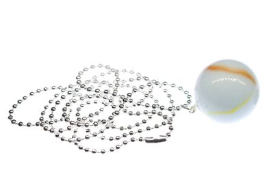 Murmel Kette Halskette Miniblings 80cm Kugel weiß Spiel Glaskugel Murmeln 25mm