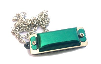 Mundharmonika Kette Halskette Spielbar Harmonika Blues Miniblings 50cm grün